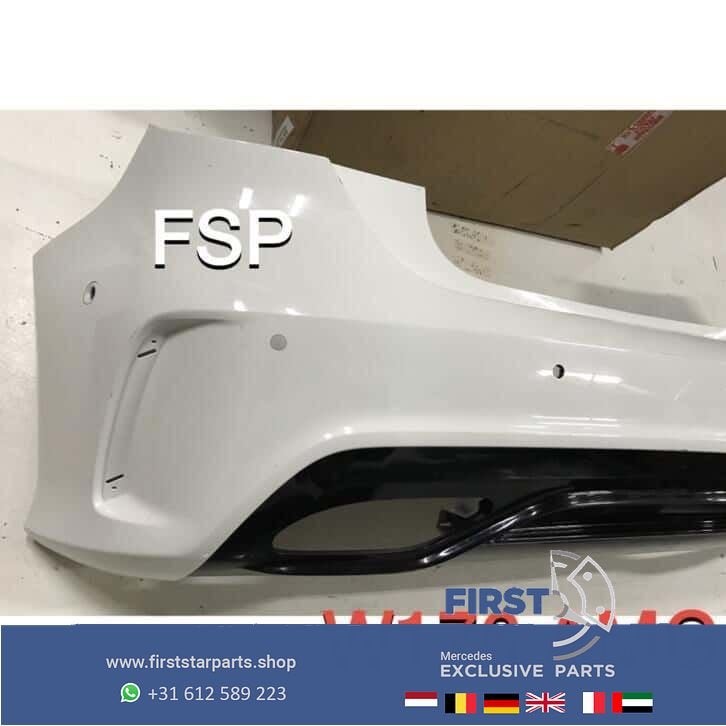 W176 Facelift AMG Achterbumper Mercedes A Klasse 2018 wit 45, Gebruikt, -, Ophalen of Verzenden, Achter