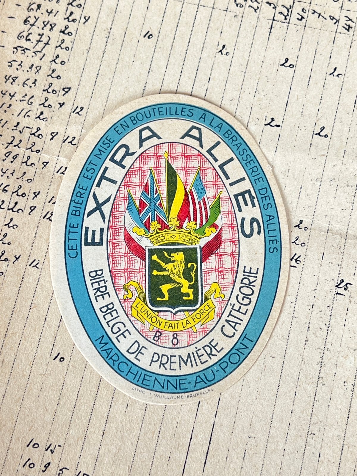 Étiquette Extra brasserie des Alliés Marchienne, Collections, Enlèvement ou Envoi, Utilisé