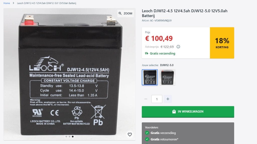 Batterie Leoch DJW12-4.5 12 V 4,5 Ah DJW12-5.0 12 V 5 Ah, Enlèvement, Comme neuf, Rechargeable
