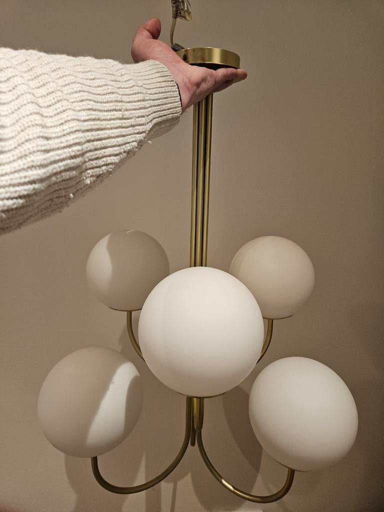 Art deco luster opaalwit inclusief 6 Philips smartlampen, Huis en Inrichting, Ophalen