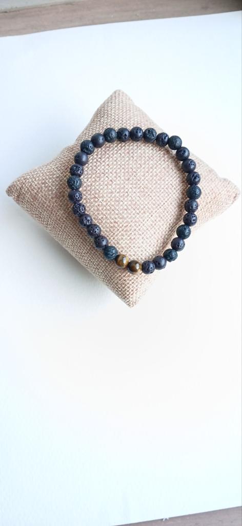 Zwarte lavasteen armband – handgemaakt – kralen – 6mm, Ophalen of Verzenden