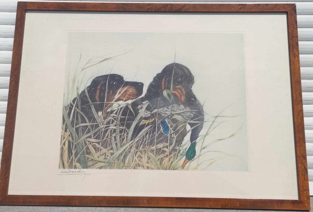 gravure chien de chasse signe Léon danchin, Ophalen, Aquarel