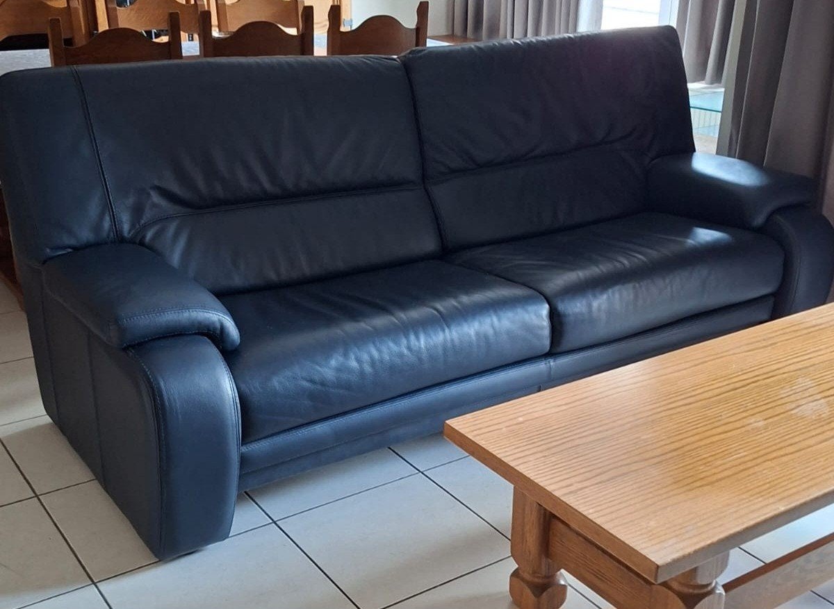 lederen zetel 2 zit en 3 zit, Ophalen, 150 tot 200 cm, Driepersoons, Zo goed als nieuw
