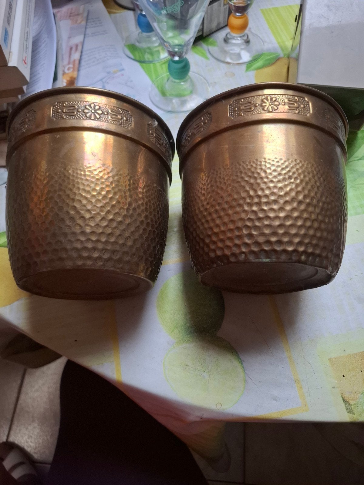 lot de deux cache pots en cuivre BELGA /DF, Cuivre