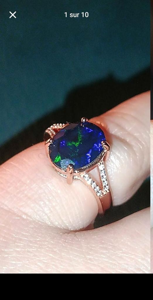 Bague en argent plaqué or rose avec superbe opale noire, Bijoux, Sacs & Beauté, Bagues, Neuf, Femme, Or, Argent, Avec pierre précieuse