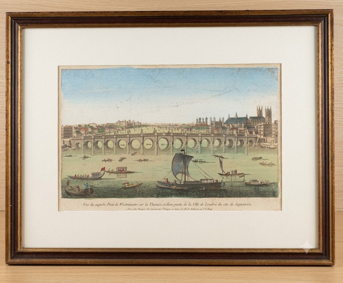 Antieke, ingekleurde kopergravure, Ophalen, 57 cm, Handgekleurd, Ets