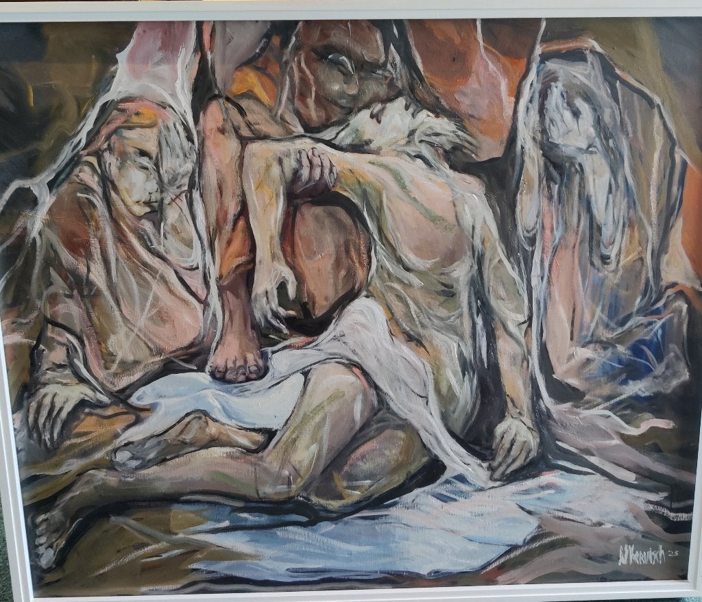 Schilderij Wilfried Vervisch, Antiek en Kunst, Ophalen, Gesigneerd, Olieverf, Figuren