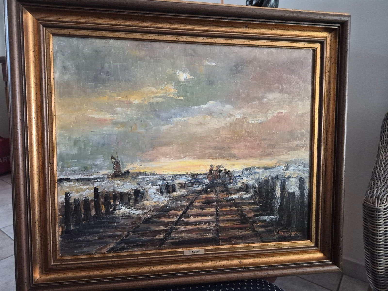 mooi zeezicht met golfbreker, Antiek en Kunst, Kunst | Schilderijen | Klassiek, Ophalen