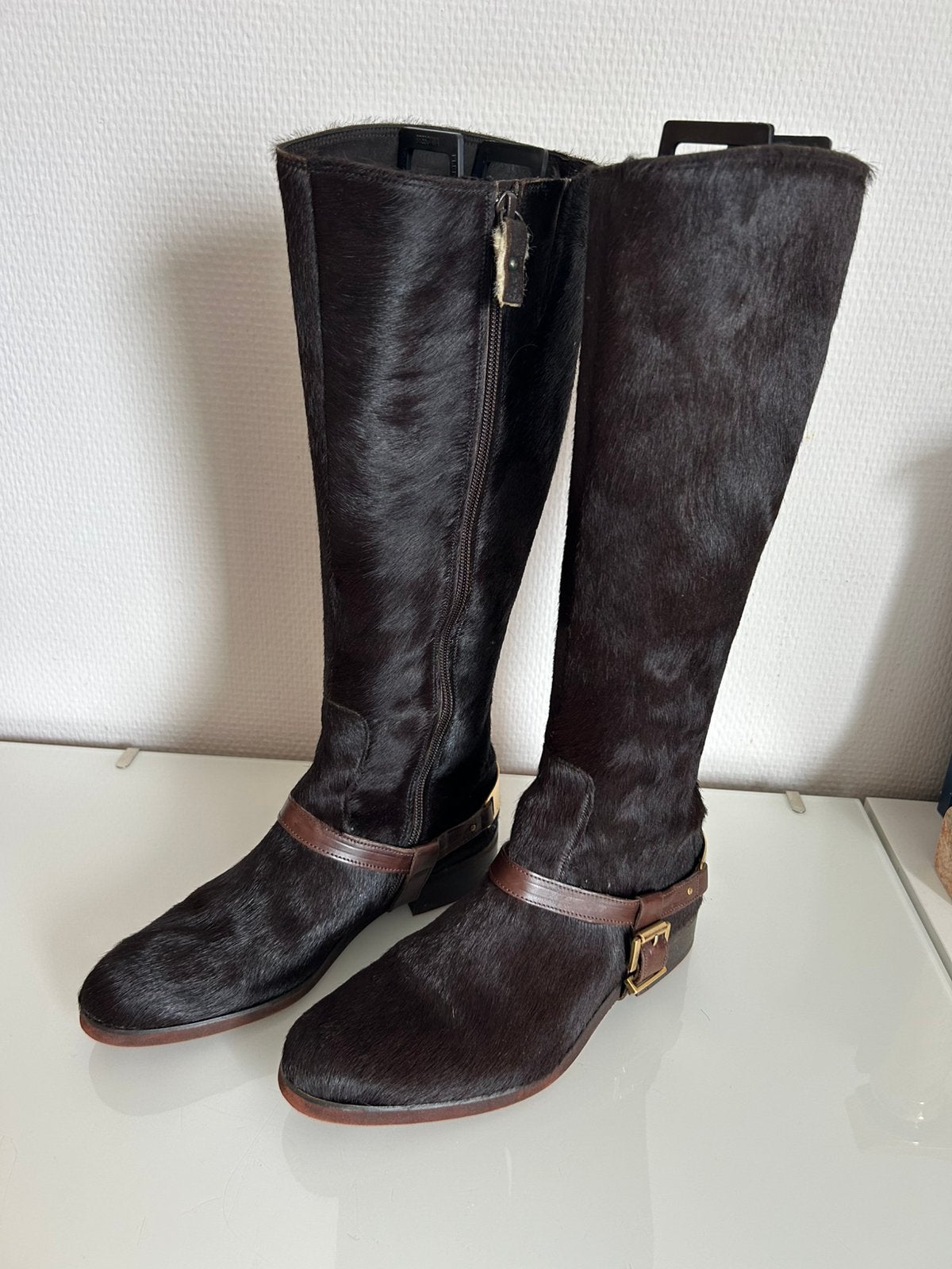 Floris van Bommel dameslaarzen ponyhaar/kalfshaar — maat 37, Comme neuf, Brun, Enlèvement, Bottes hautes