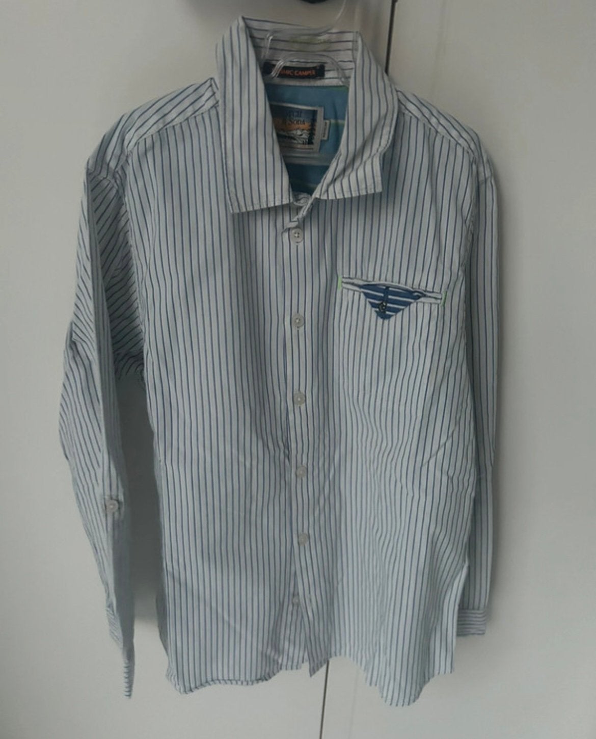 Blauw wit gestreept hemd - Scotch & Soda - mt 140, Kinderen en Baby's, Kinderkleding | Maat 140, Ophalen of Verzenden, Zo goed als nieuw