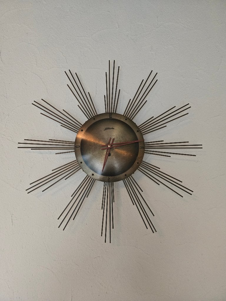 vintage 60s wall clock sunburst by Atlanta Germany rare, Antiek en Kunst, Ophalen of Verzenden