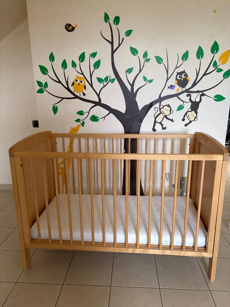 Babybed naturel hout 60x120 cm incl matras, Moins de 70 cm, Comme neuf, Moins de 140 cm, Enlèvement