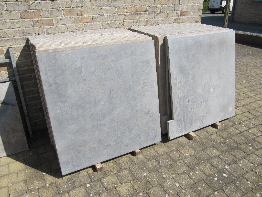 49m2 blauwe hardsteen tegels 100x100x3cm, Tuin en Terras, Ophalen, Zo goed als nieuw, Terrastegels, Natuursteen