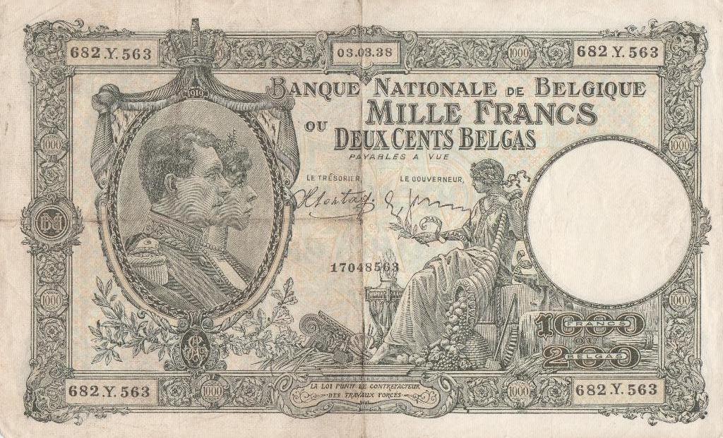 Belgie 1000 Frank of  200 Belga 03.03.1938, Postzegels en Munten, Ophalen, Los biljet