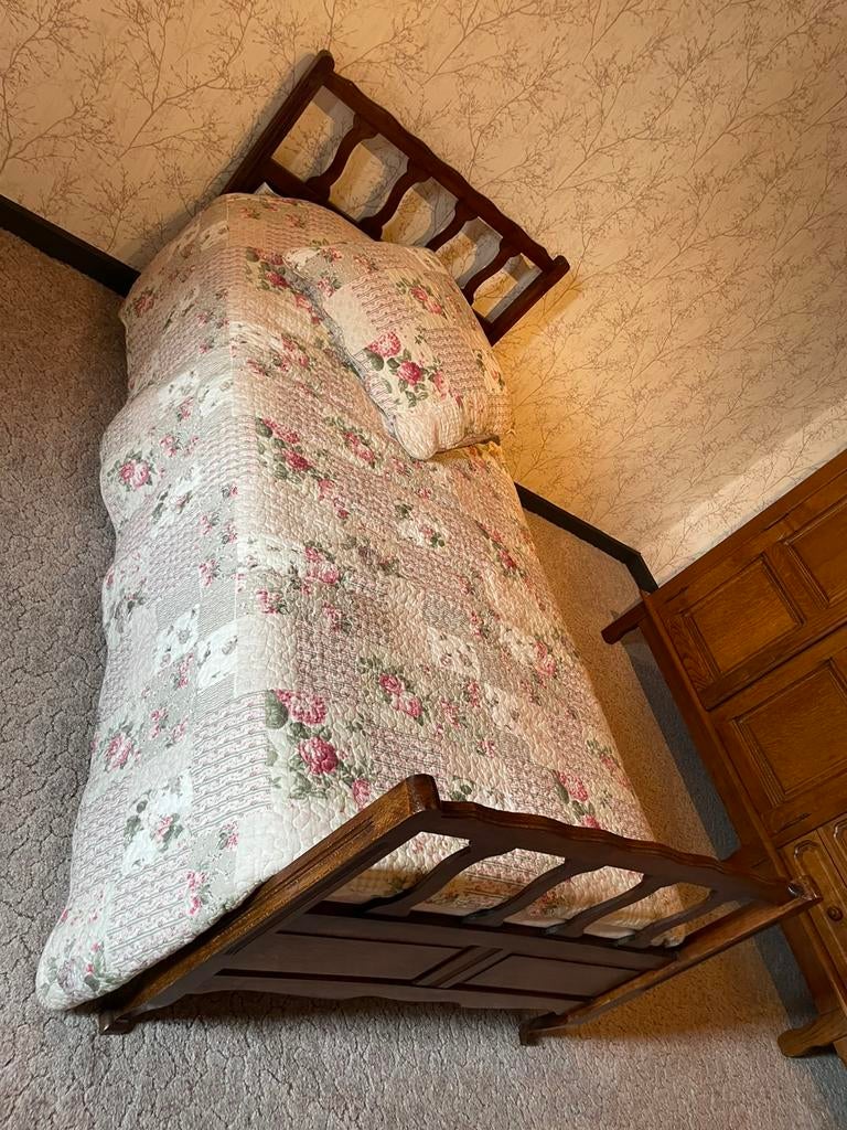 Lit Breton 1personne, Ophalen, 90 cm, Eenpersoons, Bruin