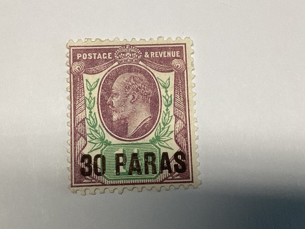 Oude zegel Edward VII 1909 30 paras, Postzegels en Munten, Ophalen of Verzenden, Postfris