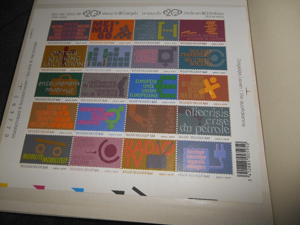 Feuillet 20 Timbre Belge " le tour du 20 éme siècle, Timbres & Monnaies, Enlèvement ou Envoi