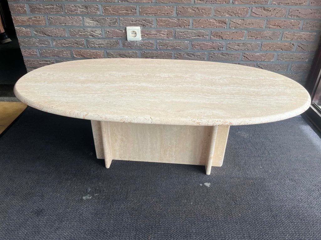 Travertin salontafel - ovaal - 122 x 62, Ophalen of Verzenden, Zo goed als nieuw, 75 cm of meer, Ovaal