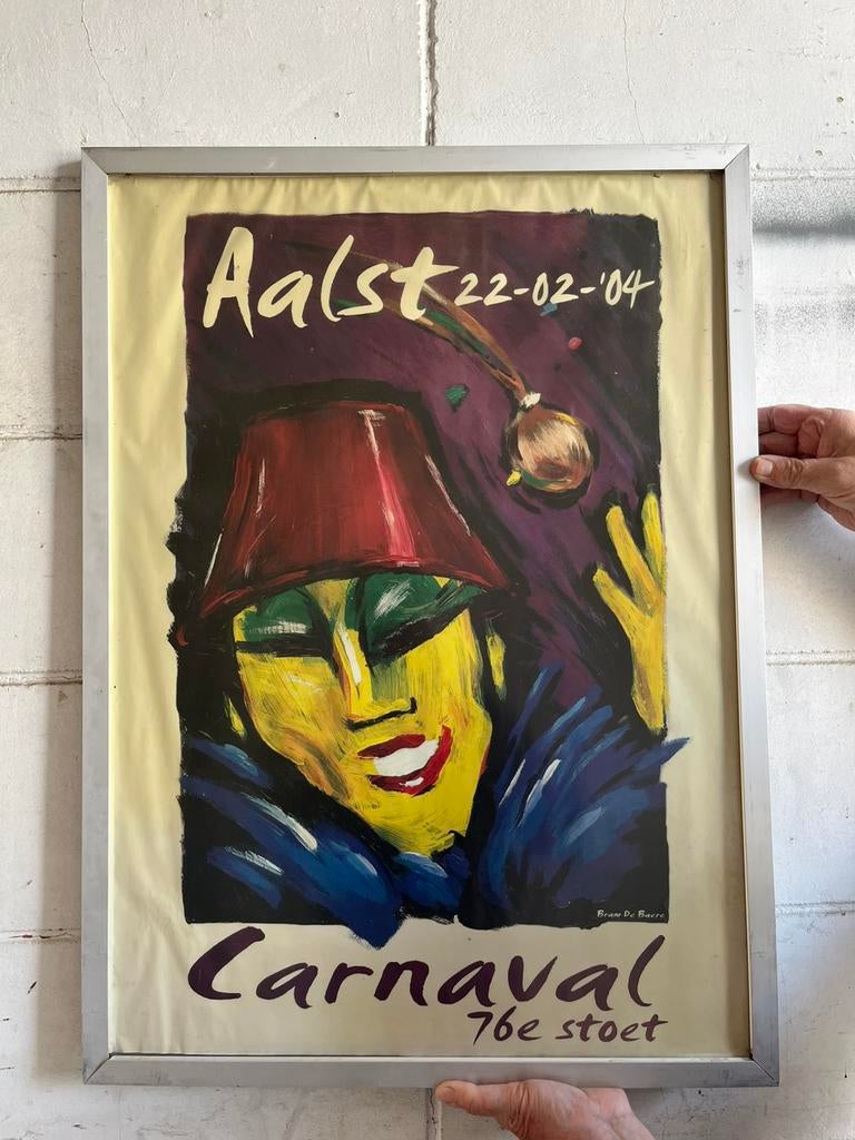 Vintage affiche Aalst Carnaval 2004 in kader, Antiek en Kunst, Kunst | Schilderijen | Modern, Ophalen