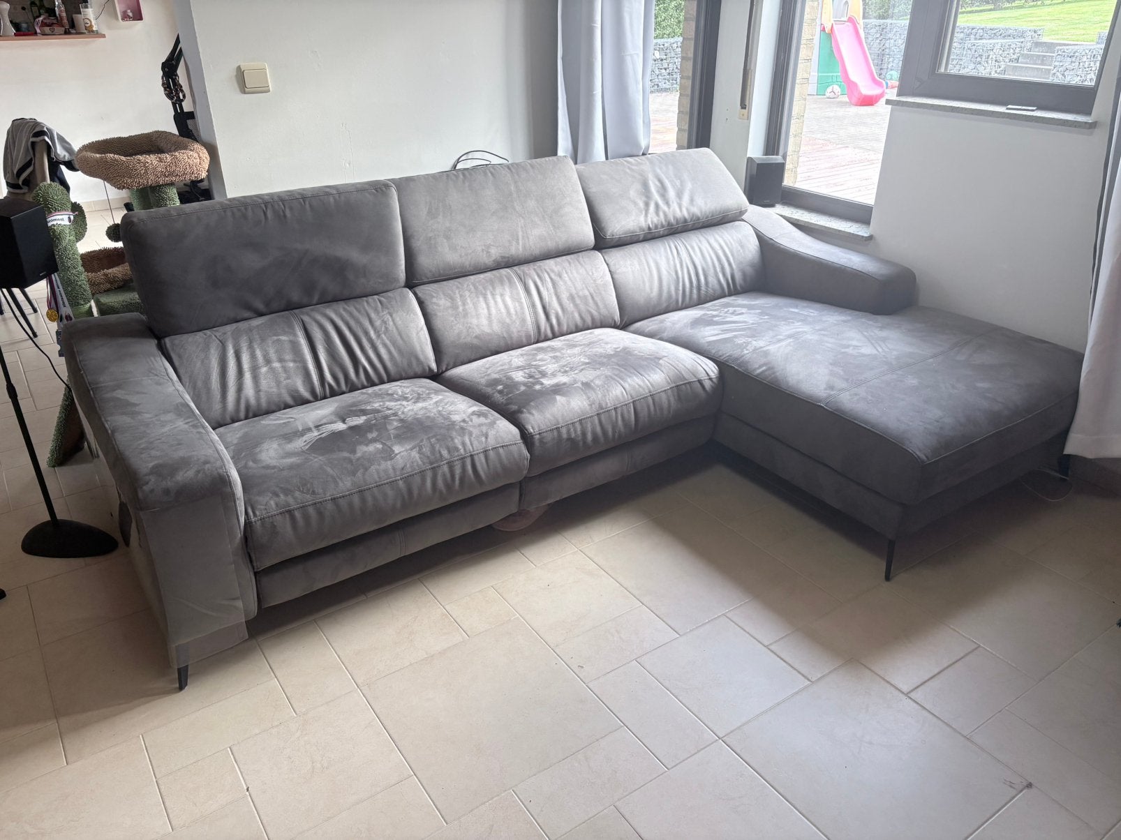 Canapé d’angle microfibre velours – Relax électrique, Enlèvement ou Envoi, Comme neuf