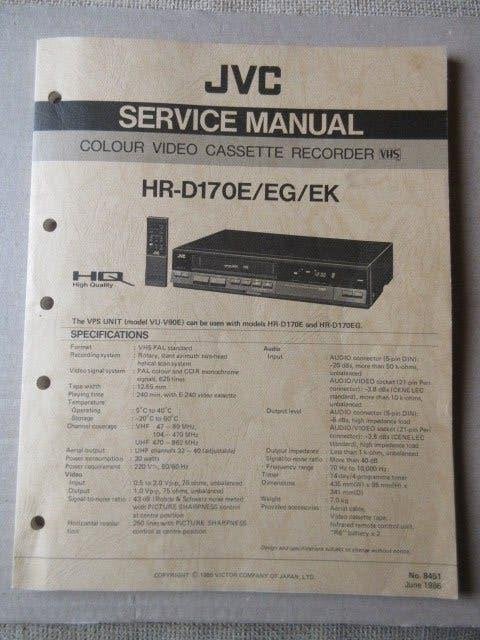 Manuel de service Magnétoscope JVC HR-D170E/EG/EK N°8451, TV, Hi-fi & Vidéo, Envoi, Comme neuf, Lecteur ou enregistreur VHS