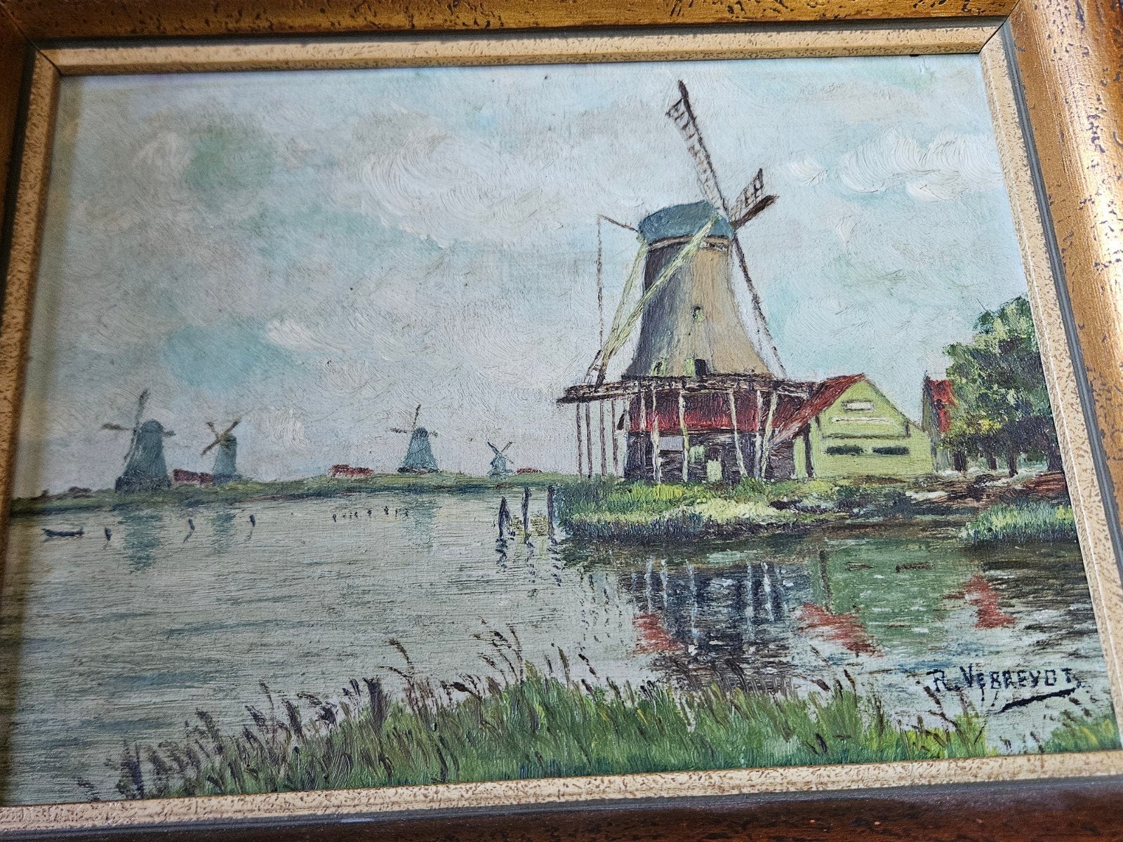 Peinture de paysage de moulin à vent, Antiquités & Art, Enlèvement ou Envoi, Signé