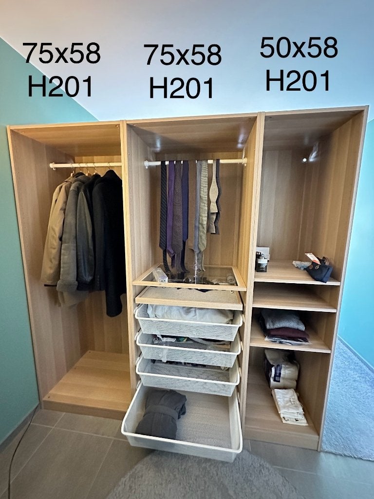 Ikea, 3 PAX Caissons d'armoire, effet chêne blanchi, Comme neuf, Enlèvement, Chêne, 50 à 75 cm
