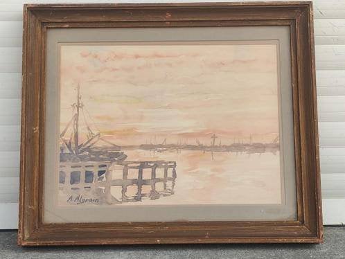 aquarelle marine signe andree algrain, Antiquités & Art, Enlèvement ou Envoi, Aquarelle