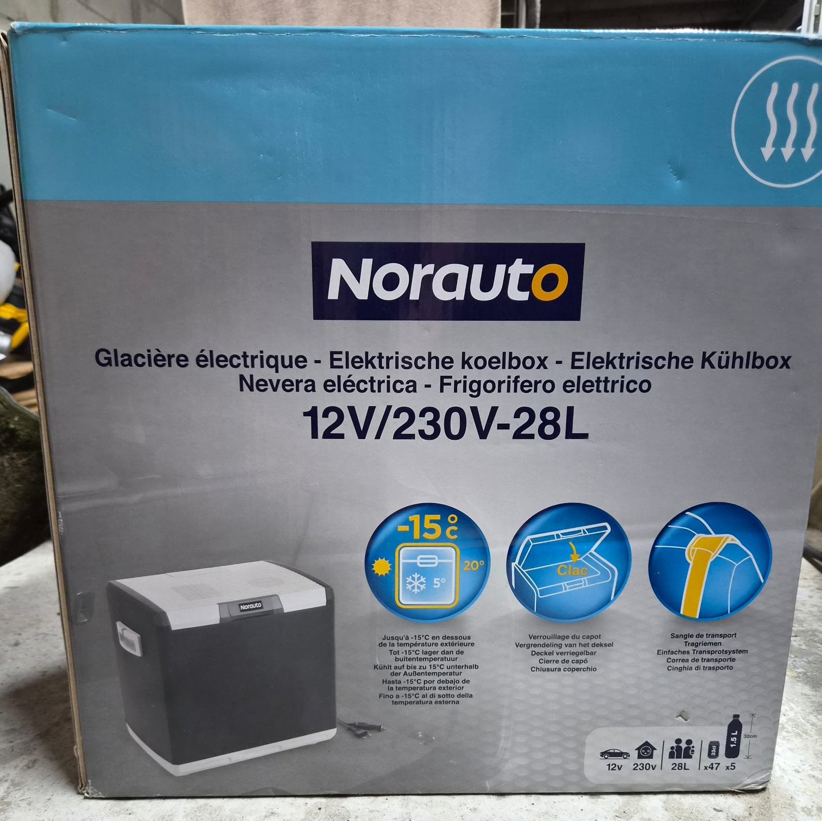 Norauto elektrische koelbox 12v/230v 28 liter., Caravans en Kamperen, Ophalen, Nieuw, Koelbox, Elektrisch