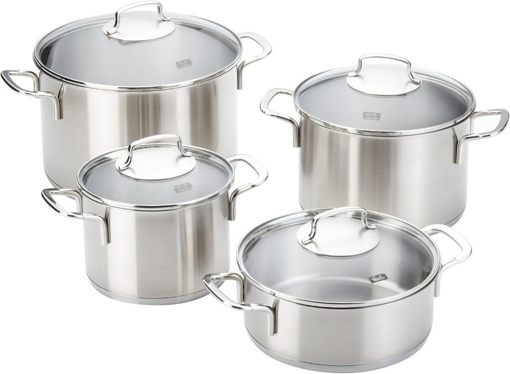Pot- Pannenset 4-delig + glasdeksel | Fissler Florenz Nieuw, Inox, Nieuw, Pannenset, Ophalen of Verzenden