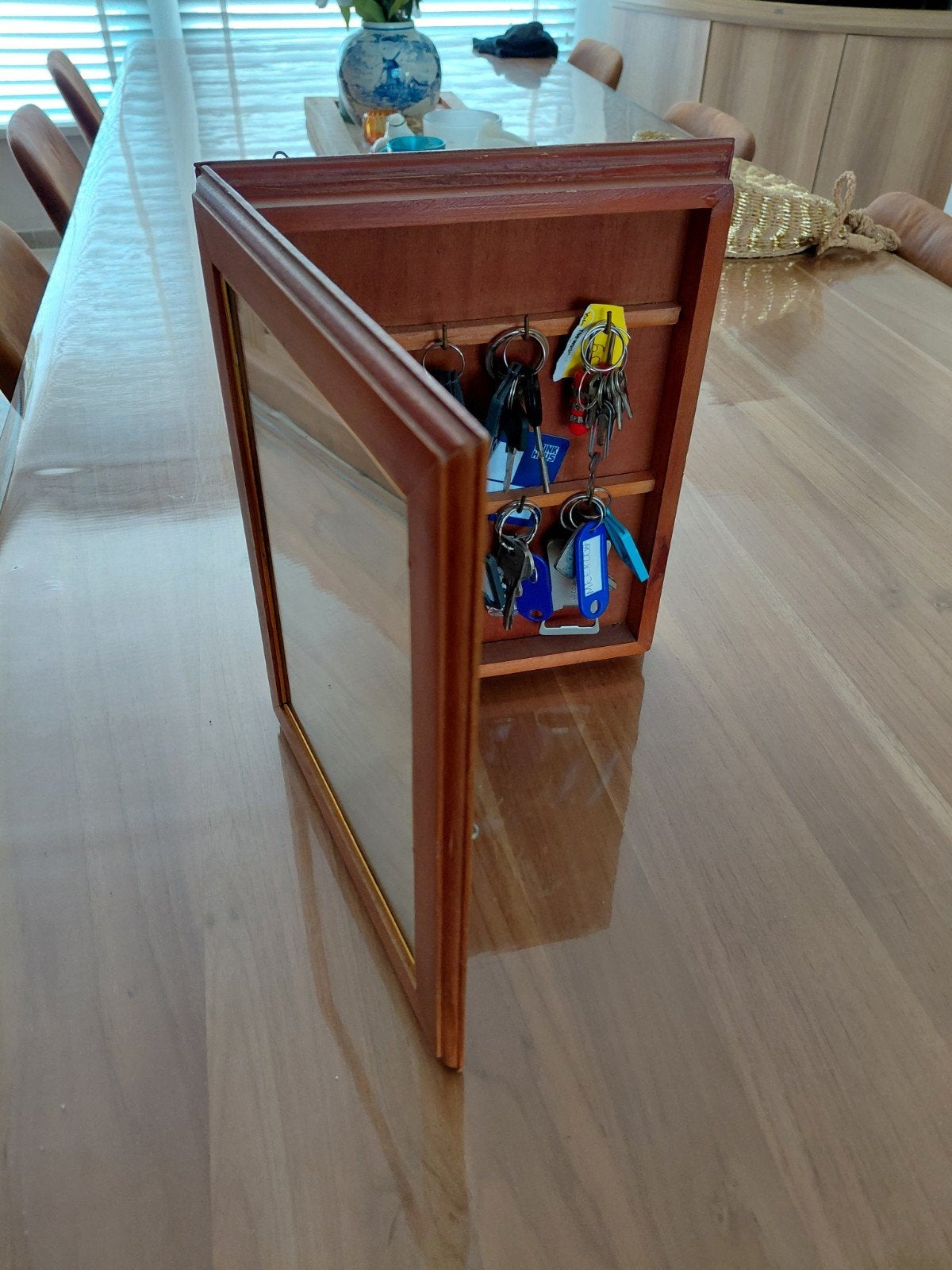 ​Houten sleutelkastje met spiegel en 8 haken, Huis en Inrichting, Ophalen of Verzenden