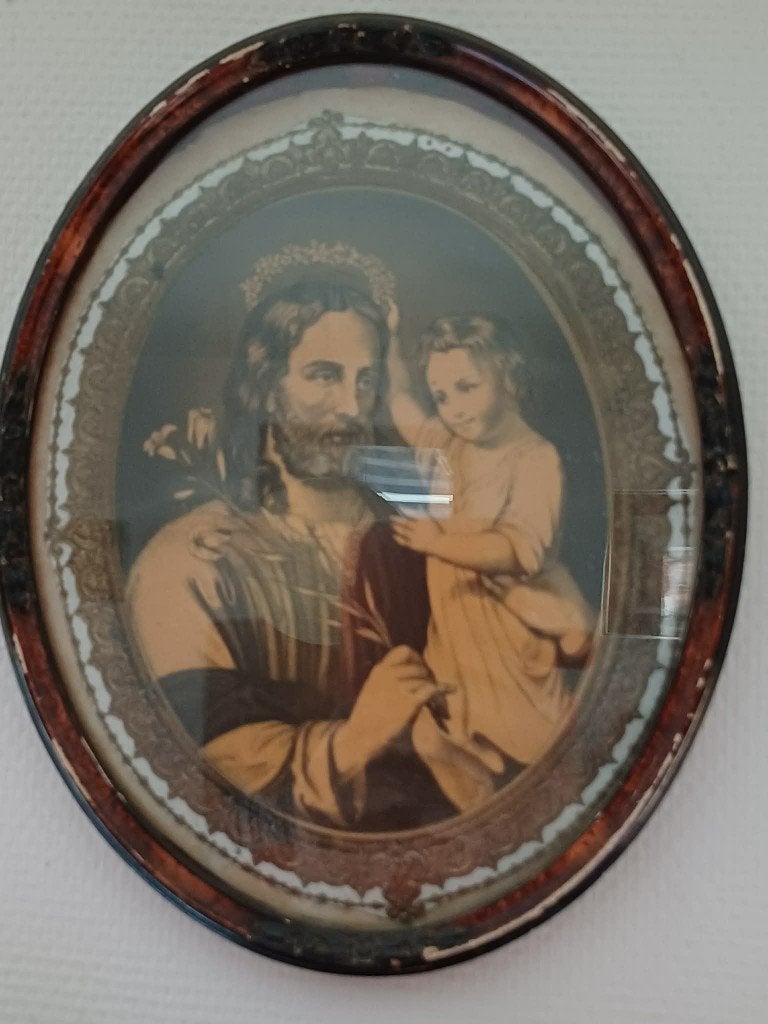 Cadre ovale ancien - Gravure Saint Joseph et l’Enfant Jésus, Antiquités & Art, Antiquités | Objets religieux, Envoi