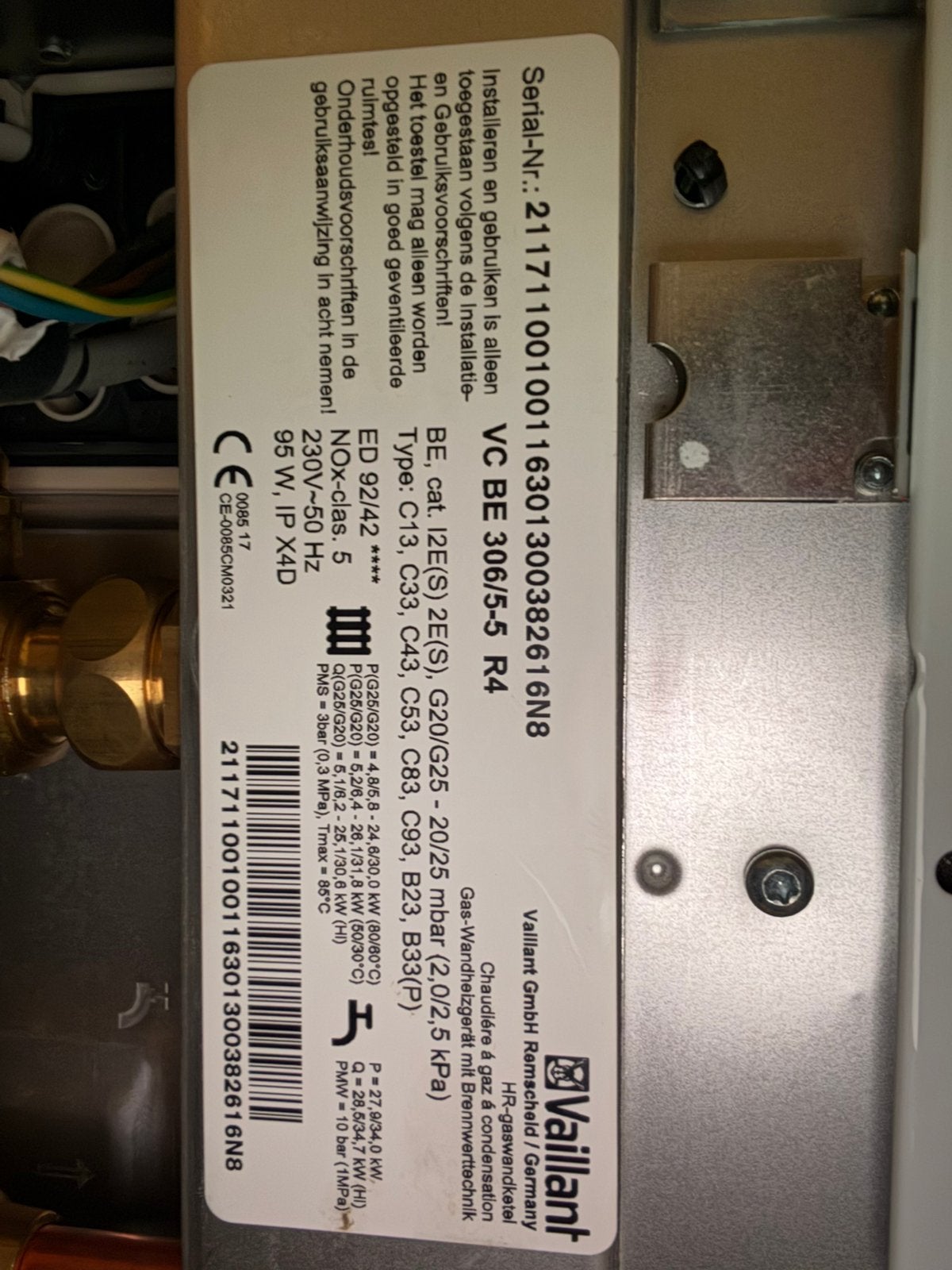 Vaillant gasketel ecotec plus 2017, Enlèvement, Utilisé, Gaz naturel, 6 à 10 ans