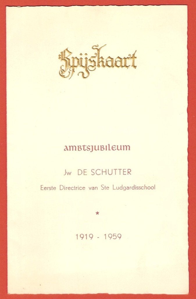 Menu Jw De Schutter Directrice Ste Ludgardisschool Antwerpen, Gelezen, België, Ophalen of Verzenden, Geen