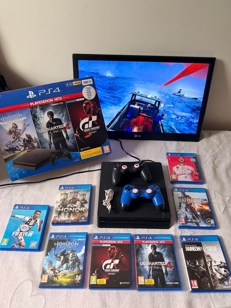 PLAYSTATİON 4 SLİM + 2 controller + 8 Games|Zeer nette staat, Games en Spelcomputers, Spelcomputers | Sony PlayStation 4, Ophalen