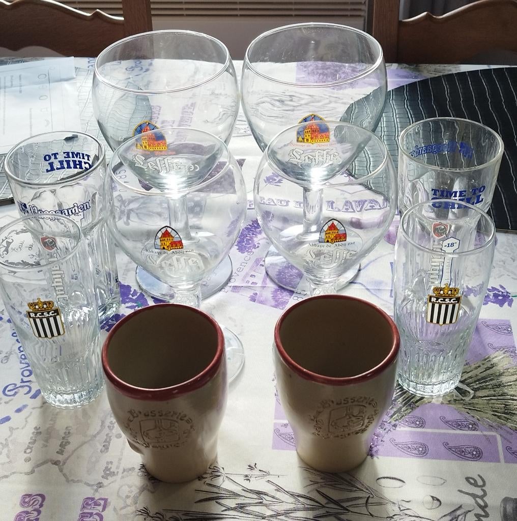 Lot verres à bière Leffe Jupiler Sporting Charleroi, Verzamelen, Biermerken, Gebruikt, Jupiler, Ophalen