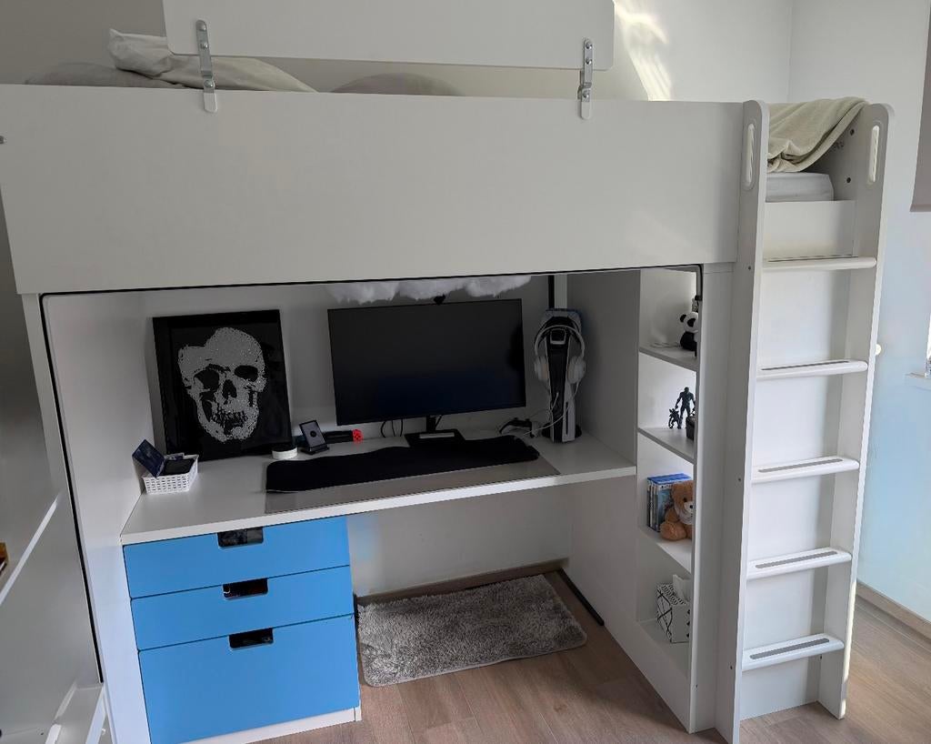 LIT MEZZANINE IKEA SMASSTAD BLANC/BLEU INCL. MATELAS — 250€, Enfants & Bébés, Chambre d'enfant | Lits superposés & Lits mezzanines