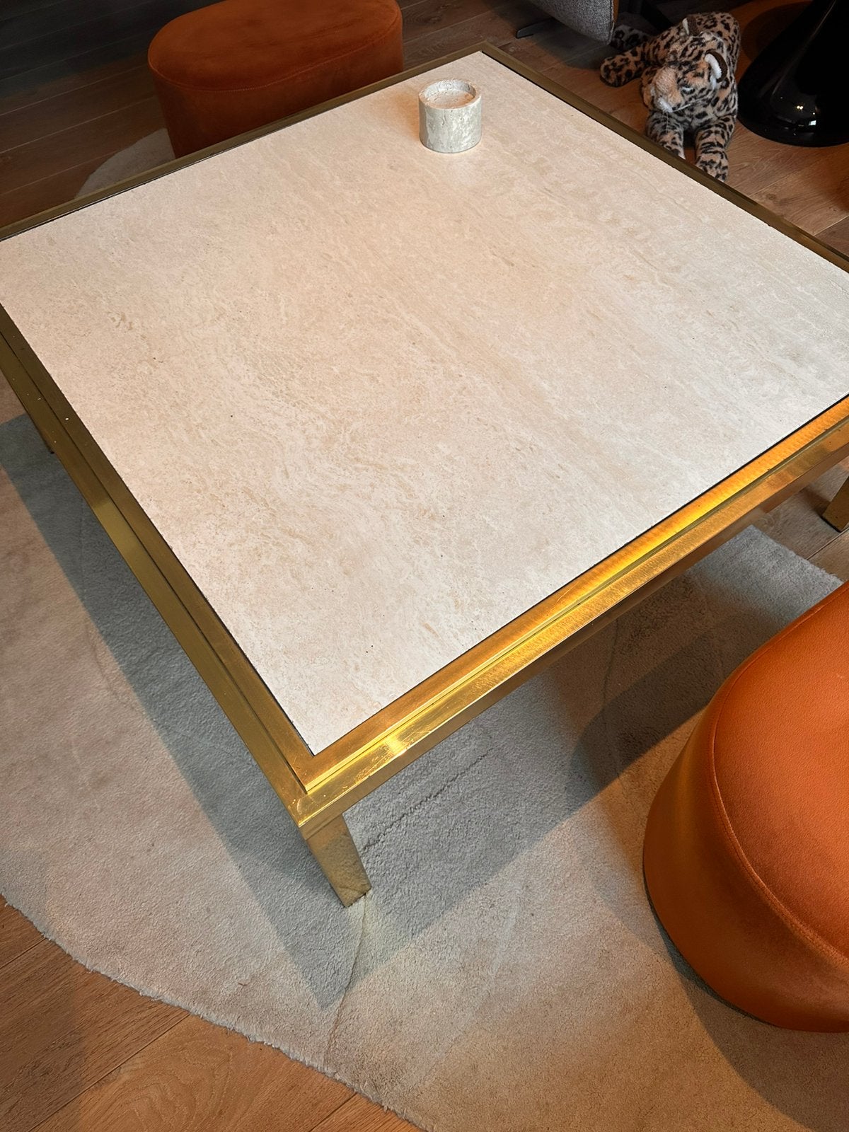 Vintage travertin/messing salontafel, Ophalen, Gebruikt