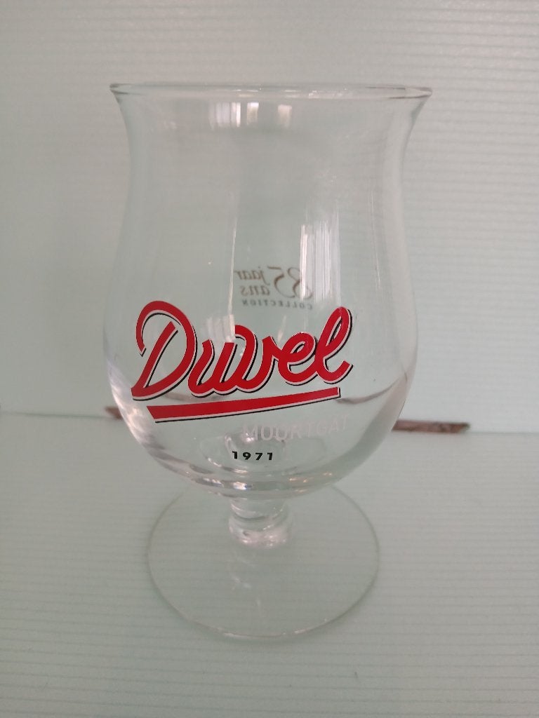 DUVEL 1971 85 ANS COLLECTION staand glas, Verzamelen, Ophalen of Verzenden, Zo goed als nieuw, Glas of Glazen, Duvel