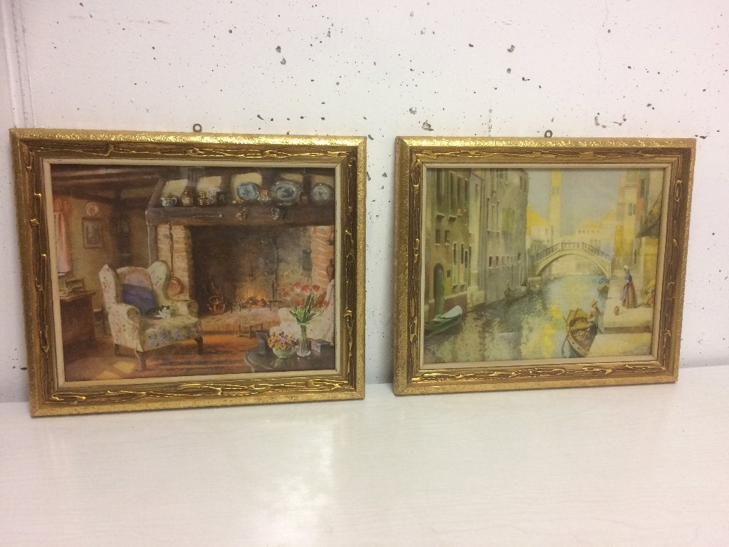 2 reproducties in retro kaders achter glas, Moins de 50 cm, Utilisé, Moins de 50 cm, Enlèvement