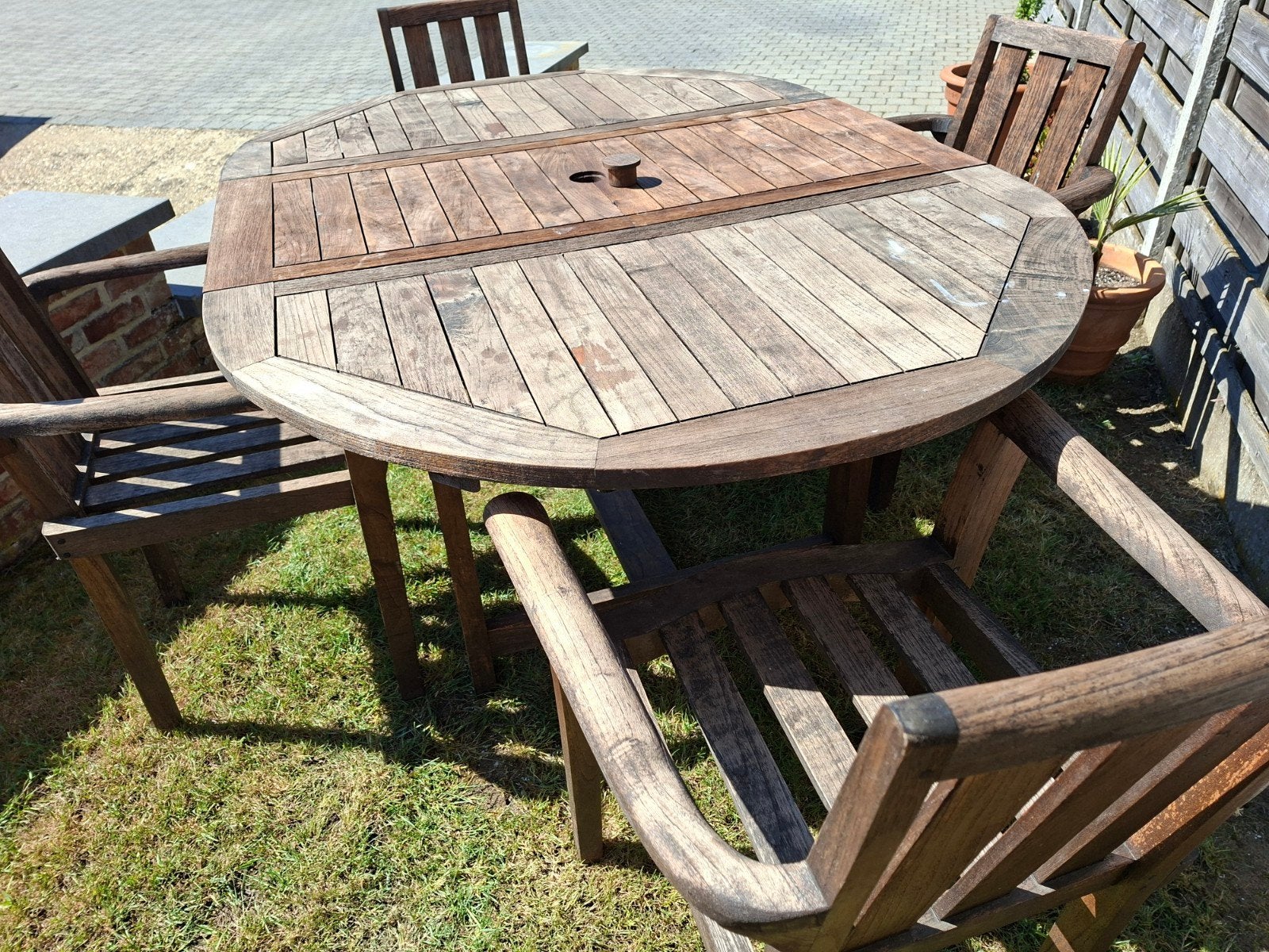 Teak tuinset 4 stoelen, Tuin en Terras, Ophalen, Tuinset