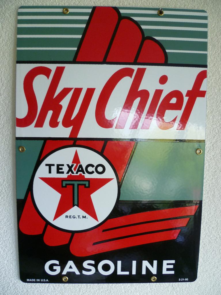 EMAILLE RECLAME BORD"TEXACO SKYCHIEF GASOLINE"UIT USA 1990, Verzamelen, Merken en Reclamevoorwerpen, Ophalen of Verzenden, Nieuw