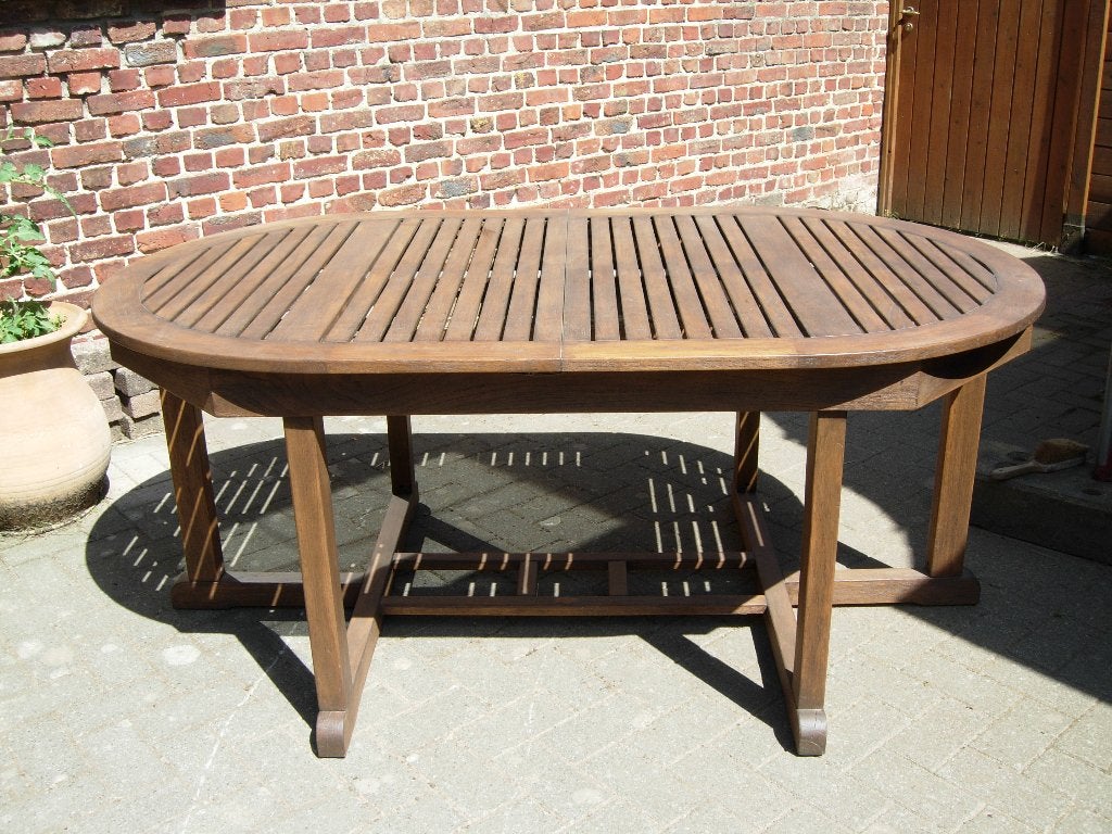 table de patio, Jardin & Terrasse, Enlèvement, Comme neuf, Ovale, Bois de teck