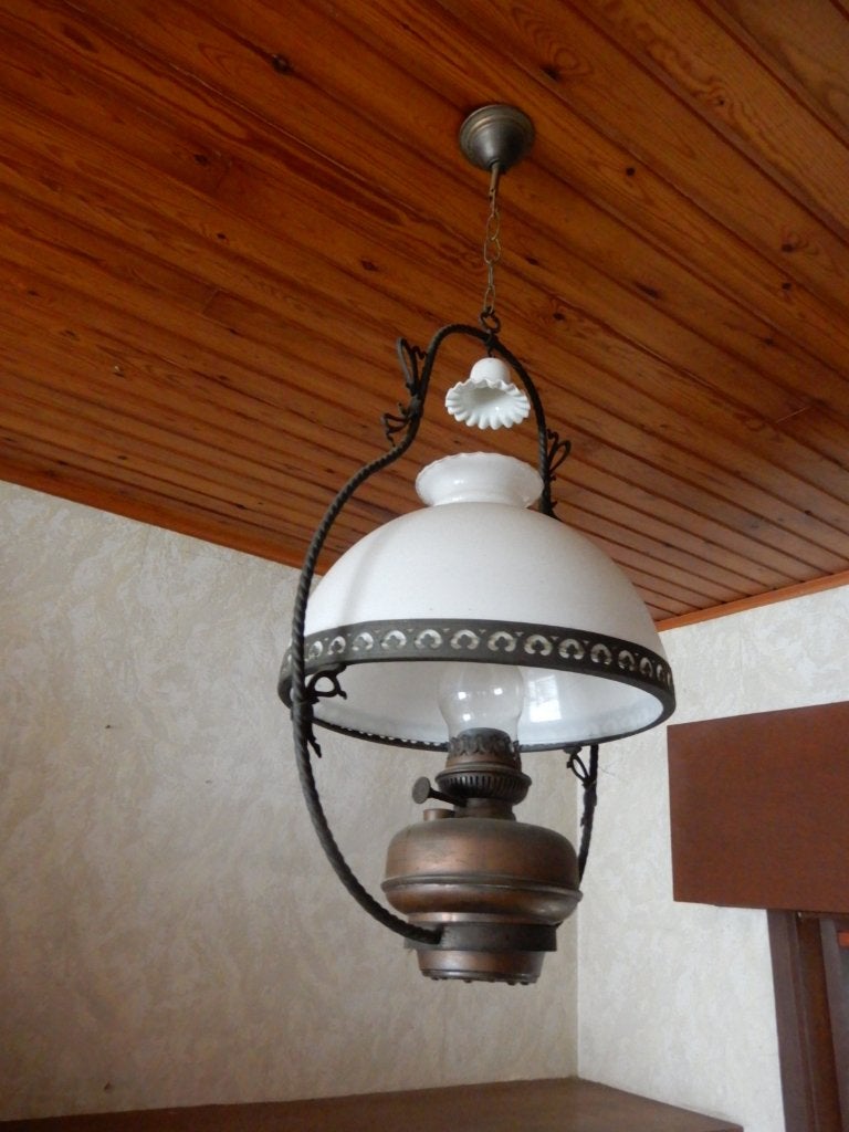 prachtige antieke hanglamp lempereur&bernard, Enlèvement ou Envoi, Comme neuf, Verre, Autres culots