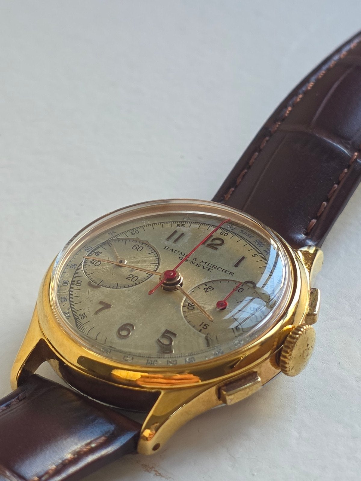 Baume & Mercier Genève Vintage chronograaf — jaren 40, Handtassen en Accessoires, Horloges | Heren, Ophalen of Verzenden