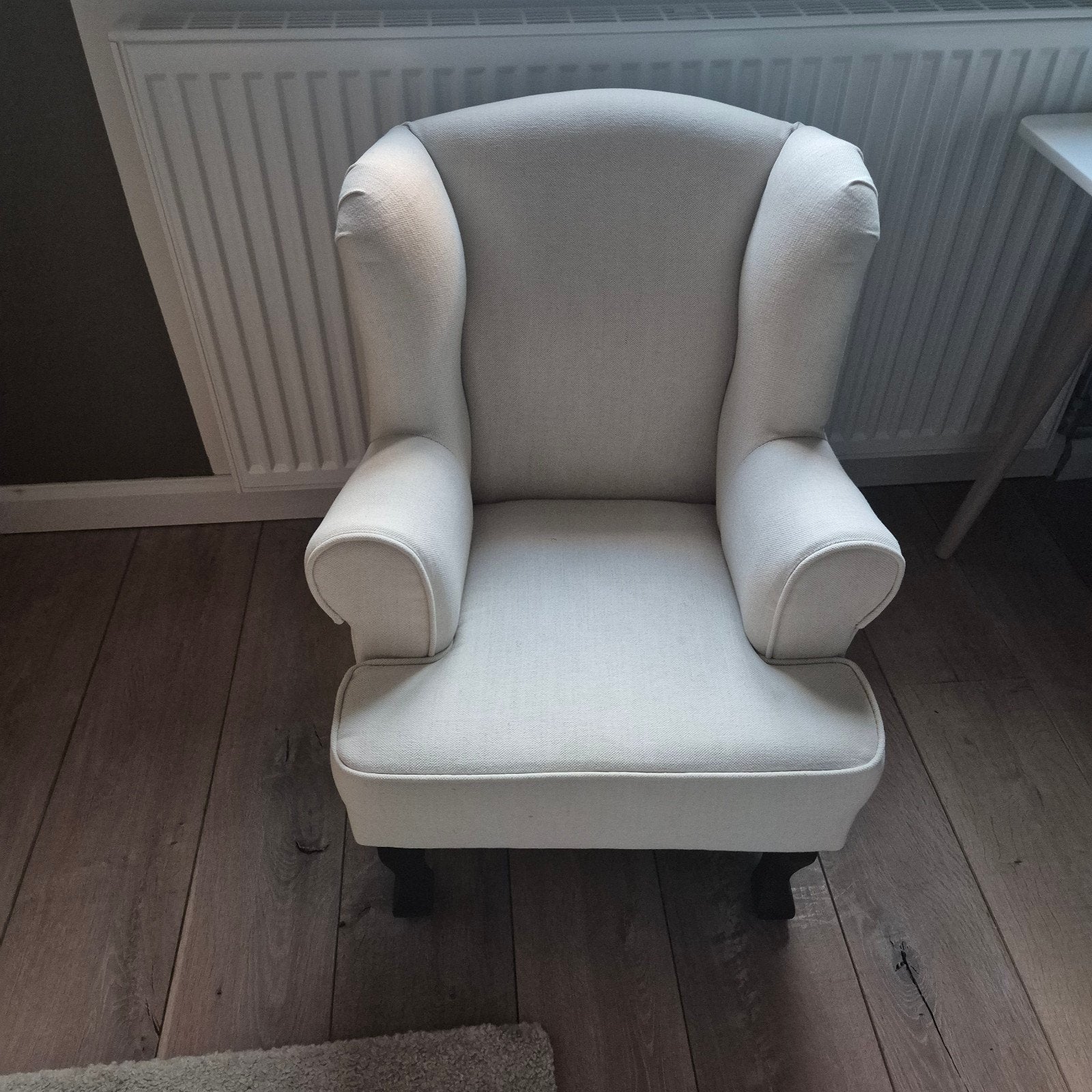 Crèmekleurige kinderfauteuil met houten sierpoten, Ophalen, Minder dan 50 cm, Minder dan 75 cm, Zo goed als nieuw