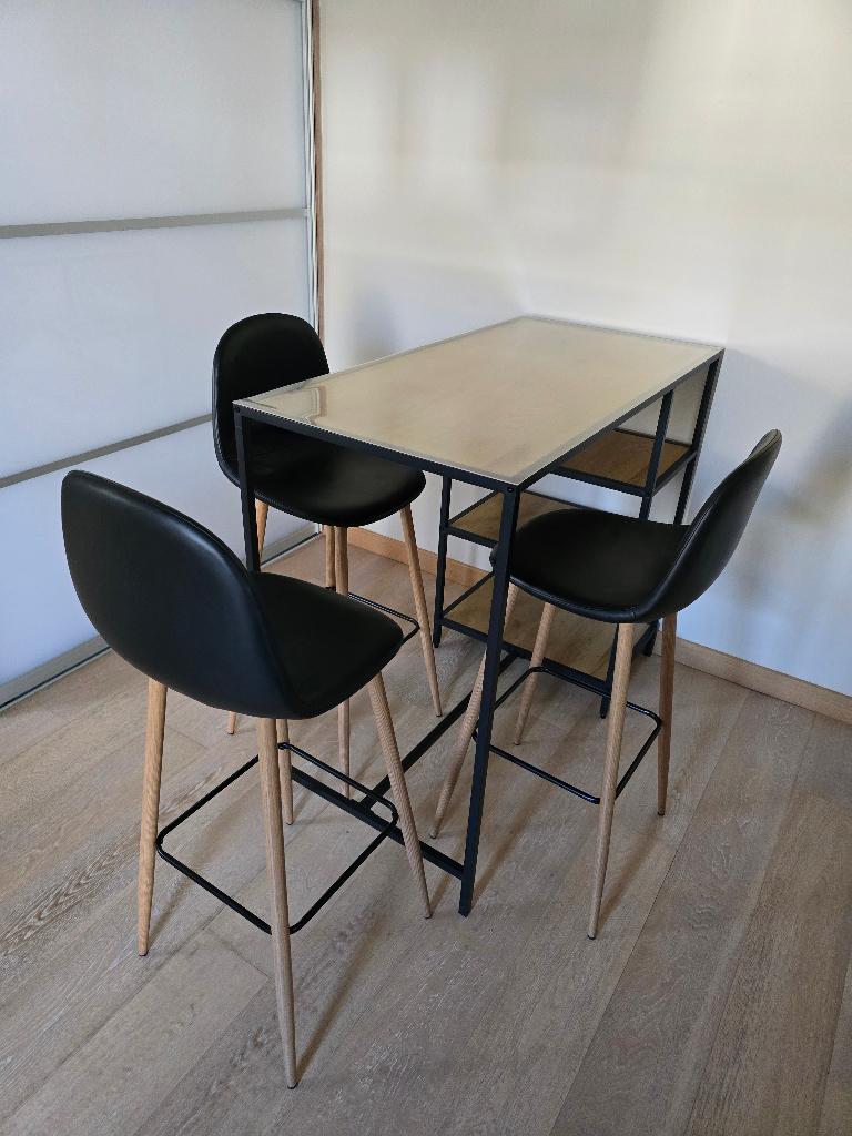 Hoge tafel / Bartafel met hoge stoelen, Huis en Inrichting, Tafels | Statafels, Ophalen, Zo goed als nieuw