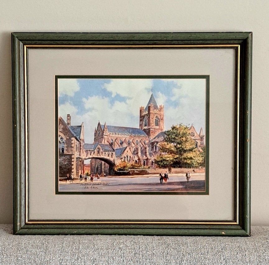 Ingelijste Kunstdruk - Christ Churg Cathedral- Dublin -1975, Bijzondere lijst, Overige technieken, Ophalen of Verzenden, Klassiek