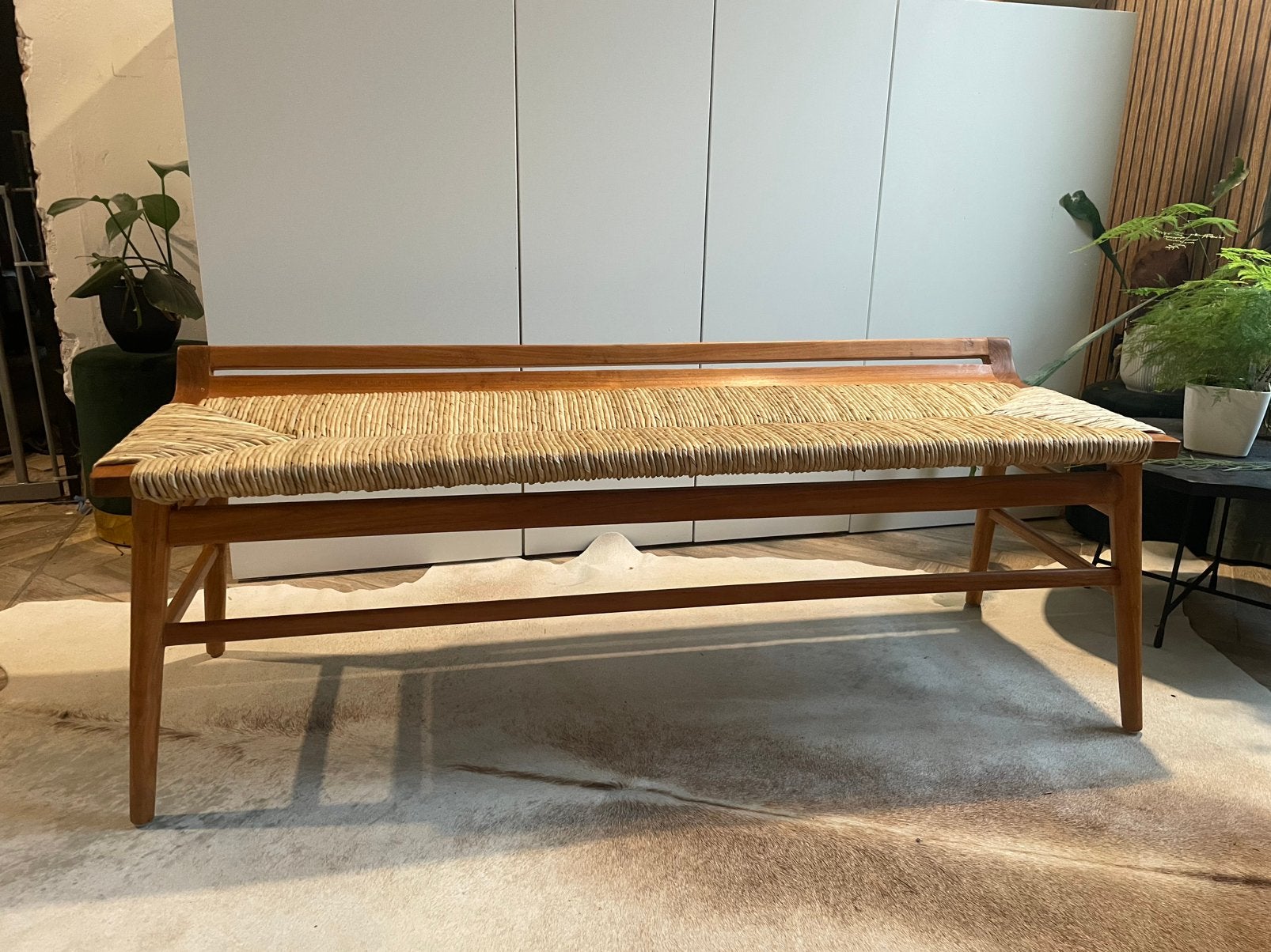 J-Line Ana bank vervaardigd uit teakhout & zeegras, Minder dan 75 cm, 150 tot 200 cm, Nieuw, Hout
