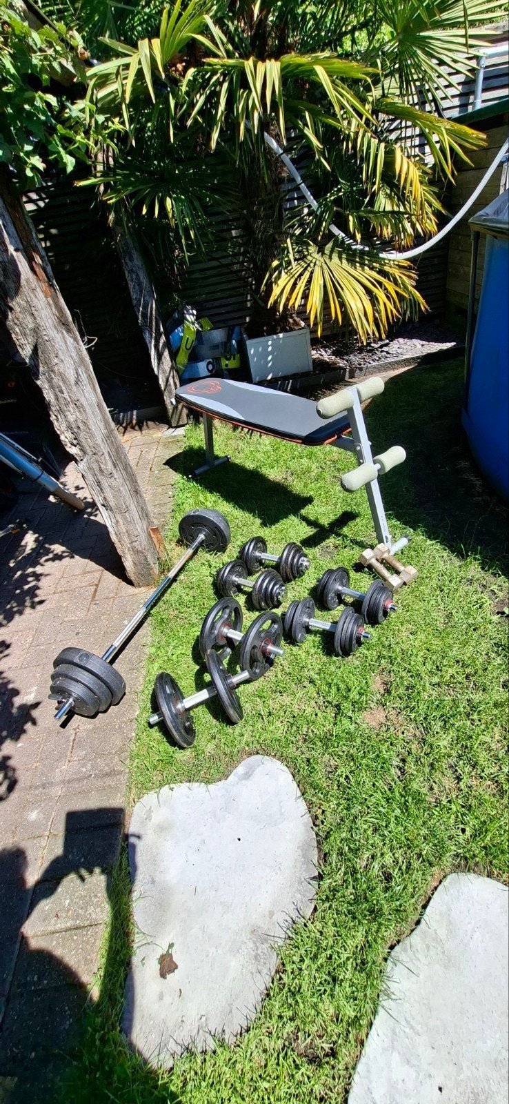 Fitnessbank + 82kg gewicht, Ophalen, Gebruikt, Buik, Fitnessbank